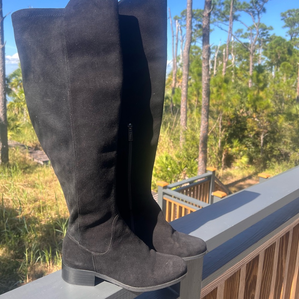 Duo Boots Wide Calf Black Suede Over the Knee, 38